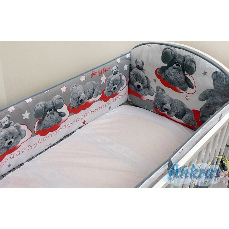 ANKRAS FUNNY BEAR protector for crib rungs 360cm, grey