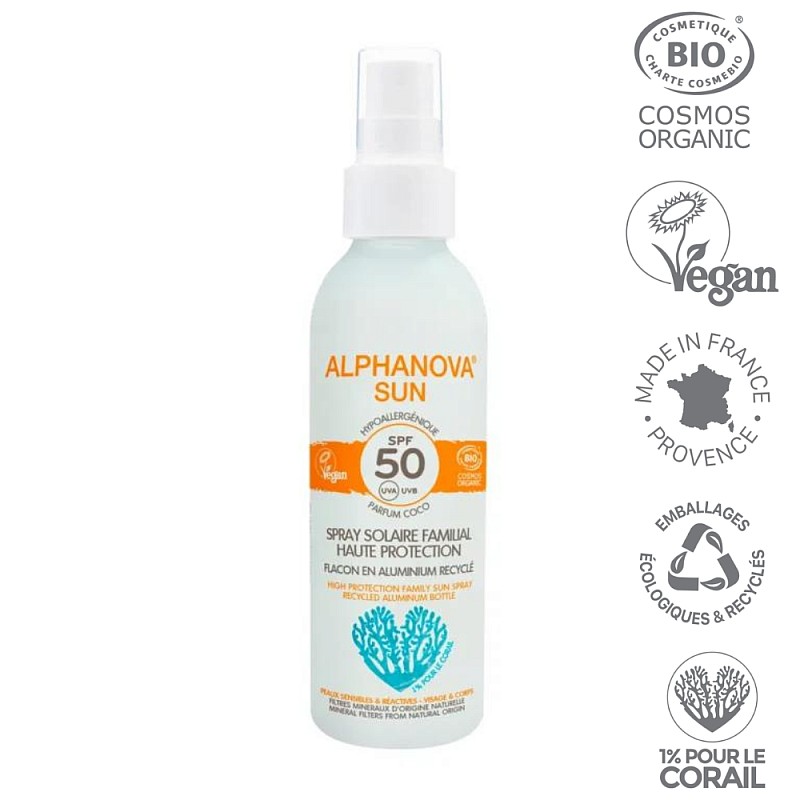 ALPHANOVA SUN organic coconut-scented waterproof mineral sunscreen for the whole family SPF50, 150 ml ASUN50RE150