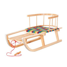 DRABIK Wooden sledge with backrest and padded fabric seat, cord 90x35x20cm