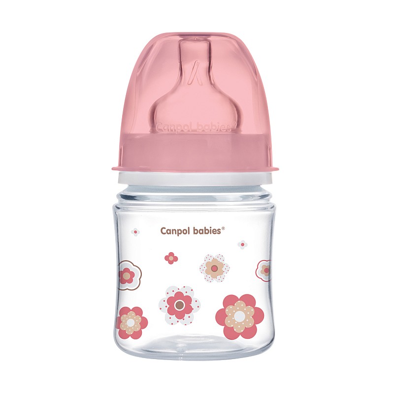 CANPOL BABIES Wide Neck EasyStart Newborn Baby PP 120ml bottle with a wide neck and a silicone teat 0m + Pink 35/216 pink