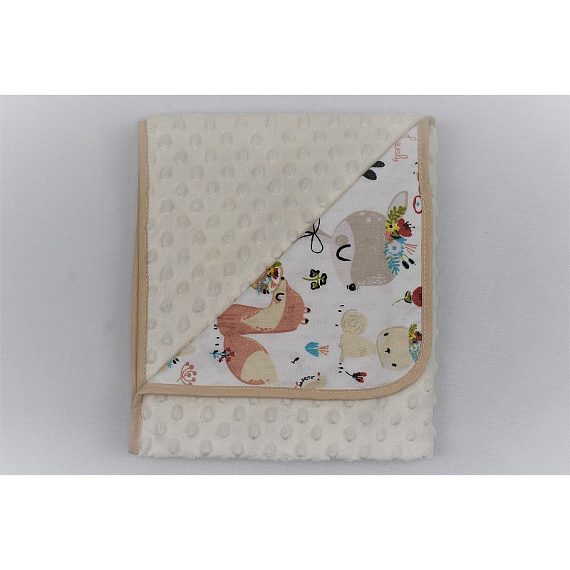 DUET BABY blanket Minky+Cotton Print art. 625 Lovely animals ecru (741305)