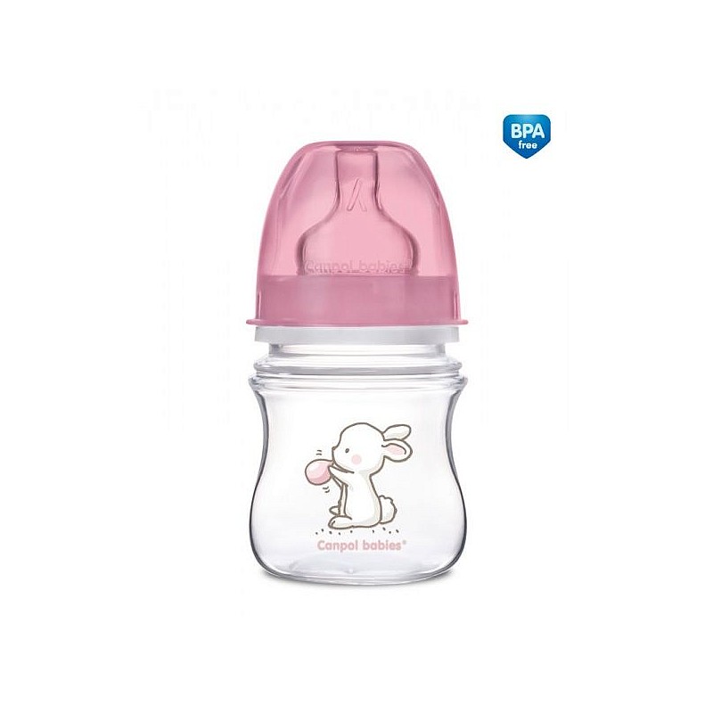 CANPOL BABIES EasyStart Little Cutie PP 120ml bottle with a wide neck and a silicone teat 0m + Pink 35/218