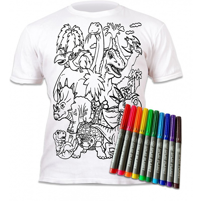 SPLAT PLANET t-shirt with washable marker DINOSAURS 7-8y., 70334 PROMOTION