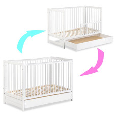 KLUPS TIMI cot with a drawer and a safety rail 120х60cm, white