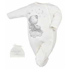 KOALA ANGEL romper with long sleeves and a hat size 56, 08-978 ecru