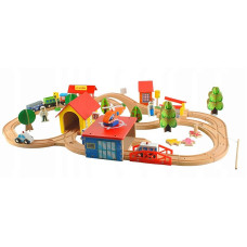 Wooden car track with accessories, 69 pcs. set