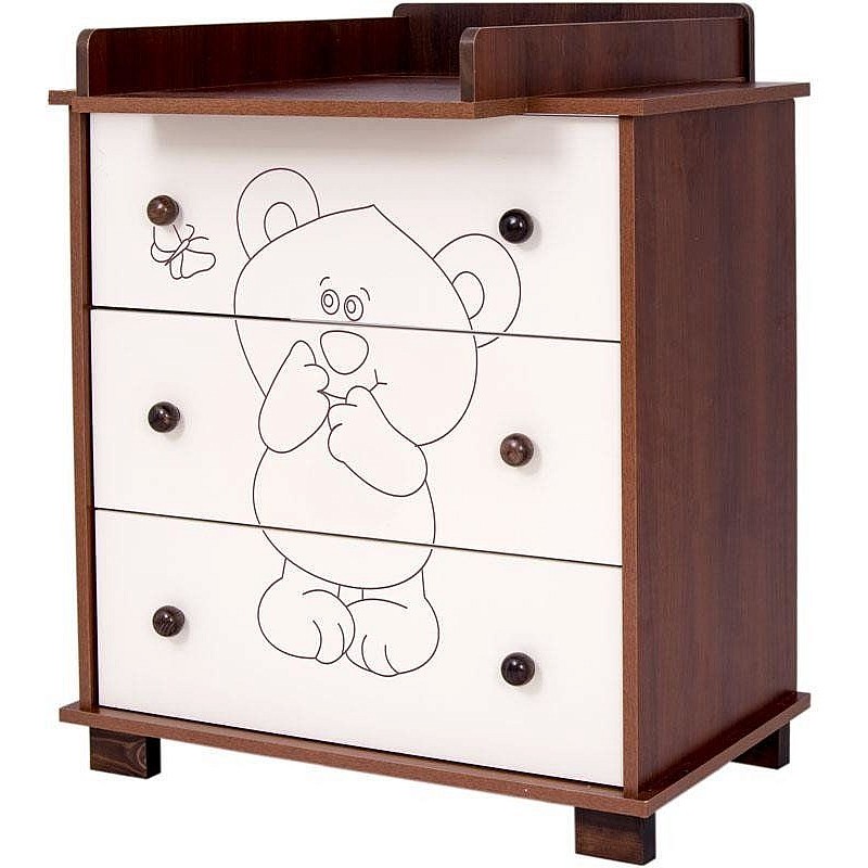 DREWEX BEAR and BUTTERFLY chest of drawers, walnut / ecru