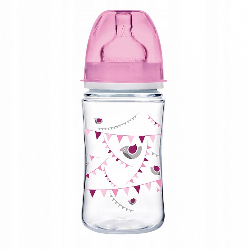 CANPOL BABIES Antikoliku pudele ar platu kaklu un silikona knupi LET"S CELEBRATE 240ml 3m+, 35/229 pink IZPĀRDOŠANA