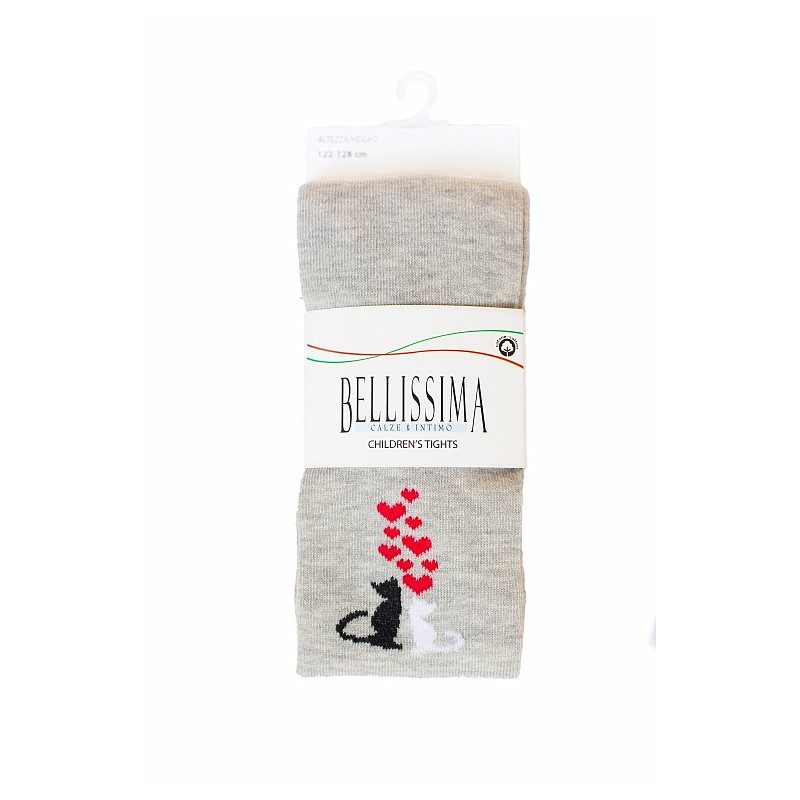 BELLISSIMA Childrens tights 110/116 size, B418 light grey/Cat-Hearts