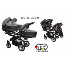 BABYACTIVE TRIPPY Premium stroller for triplets 2in1, 09 SILVER with black frame