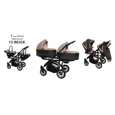 BABYACTIVE TWINNI PREMIUM Stroller for twins 3in1 BEIGE, 12 black frame