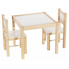 DREWEX wooden table with 2 chairs, white / natural pine