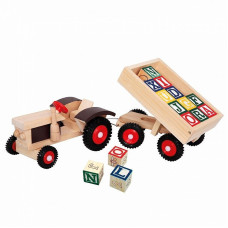 BINO Wooden tractor with ABC trailer 17pcs. 82077