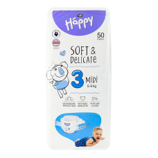 HAPPY MIDI diapers 3. size 5-9kg 50pcs. BB-054-MU50-W01