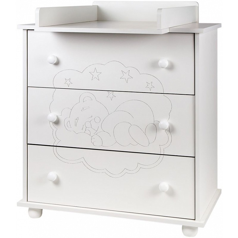 DREWEX WHITE BEAR dresser swaddling surface, white