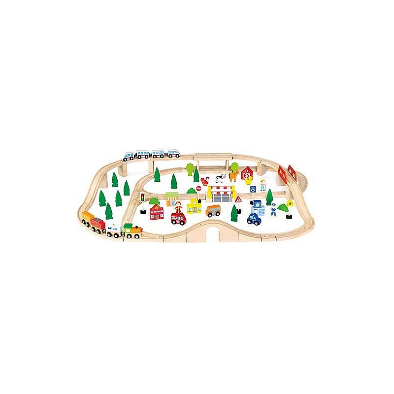 VIGA TRAIN SET wooden railway 90elem. 50998 3y +