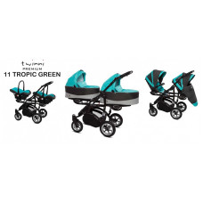 BABYACTIVE TWINNI PREMIUM Stroller for twins 3in1 TROPIC GREEN, 11 black frame