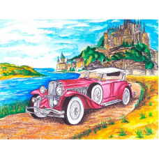 TSVETNOY Diamond painting 30x40cm Cadillac on the background of the castle, LE041e