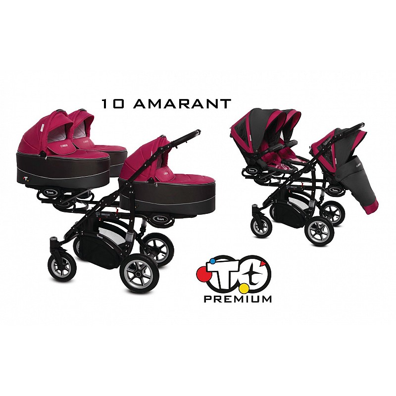 BABYACTIVE TRIPPY Premium stroller for triplets 2in1, 10 AMARANT with black frame