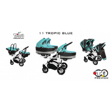 BABYACTIVE TRIPPY Premium Stroller for triplets 3in1 11 TROPICAL GREEN with white frame