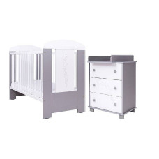 DREWEX furniture set COT + WARDROBE STARS silver/white