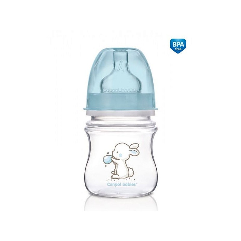 CANPOL BABIES EasyStart Little Cutie PP bottle with 120ml wide neck and silicone teat 0m + 35/218 blue