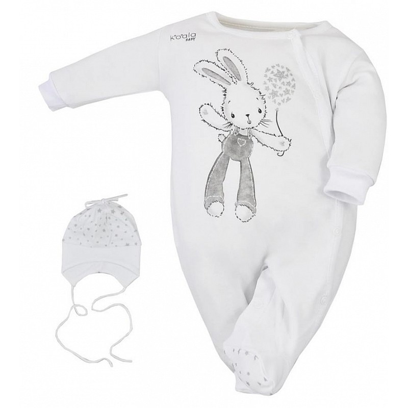 KOALA KROLIK romper with long sleeves + 08-021 cap size 56 white