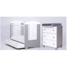 DREWEX furniture set COT + CHEST OF DRAWERS silver/white IZPĀRDOŠANA