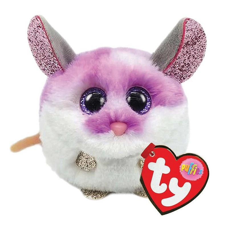 TY PUFFIES stuffed toy purple mouse Colby 8cm, TY42505