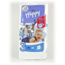 HAPPY Midi size 3 diapers 52sht 5-9kg. SALE