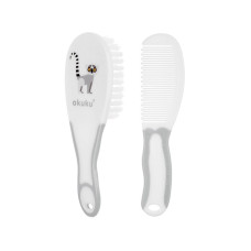 AKUKU soft rim brush and comb set 0m+ A0128 grey