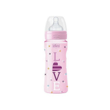 CHICCO Well-being LOVE feeding bottle with silicone teat 330ml., 09563.00 pink SALE