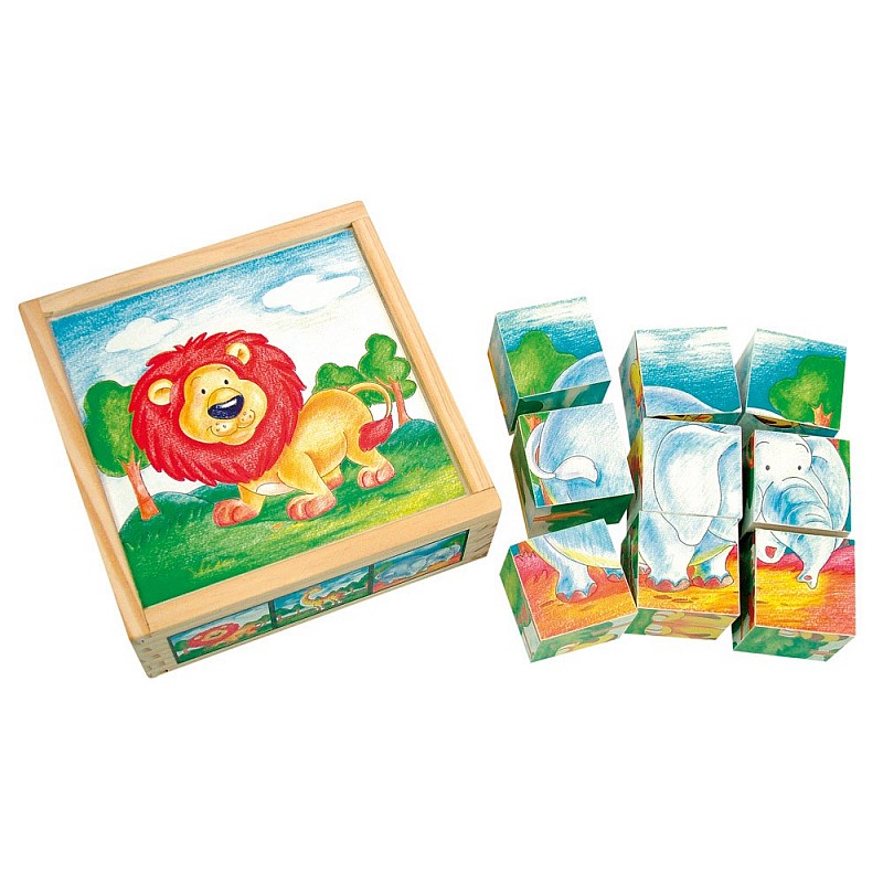 BINO Wooden cubes 9pcs. WILD ANIMALS 84174