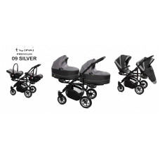 BABYACTIVE TWINNI PREMIUM Stroller for twins 3in1 SILVER, 09 black frame