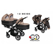 BABYACTIVE TRIPPY Premium stroller for triplets 2in1, 12 BEIGE with black frame