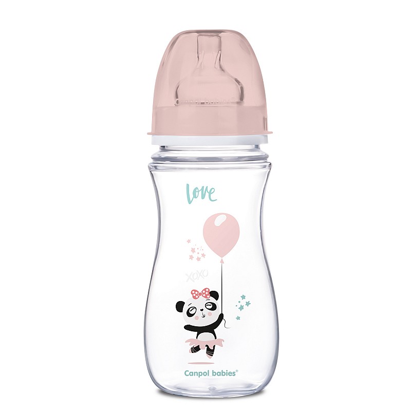 CANPOL BABIES EXOTIC PP 300ml bottle with a wide neck and a silicone teat 12m +, 35/222 pink PROMOTION