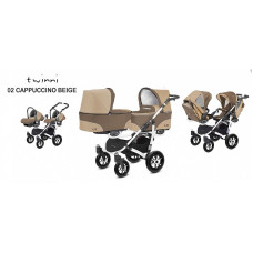 BABYACTIVE TWINNI CLASSIC for twins Stroller 3in1, 02/01 Sappuchino beige with white frame