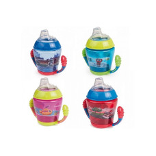 CANPOL BABIES Mācību krūzīte ar silikona snīpīti (non-spill) HAPPY VEHICLES/FOREST FRIENDS 230ml 9m+, 56/502