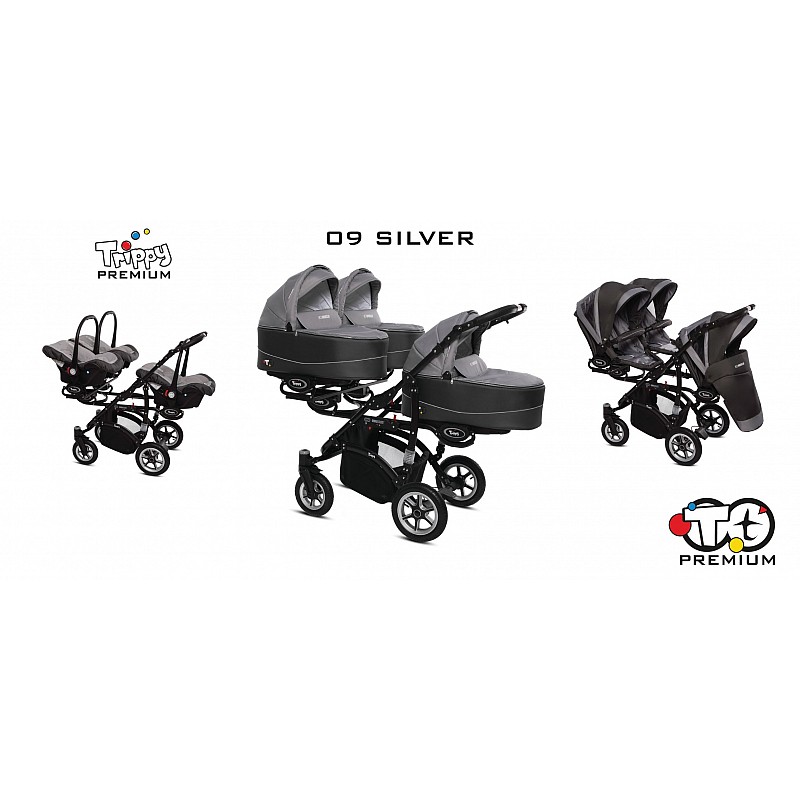 BABYACTIVE TRIPPY Premium Stroller for triplets 3in1 09 SILVER with black frame