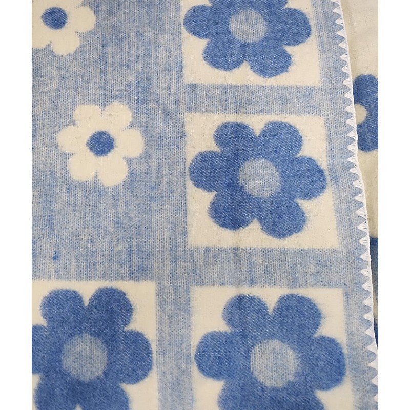 URGA wool blanket 140x100cm, FLOWERS, blue, SALE