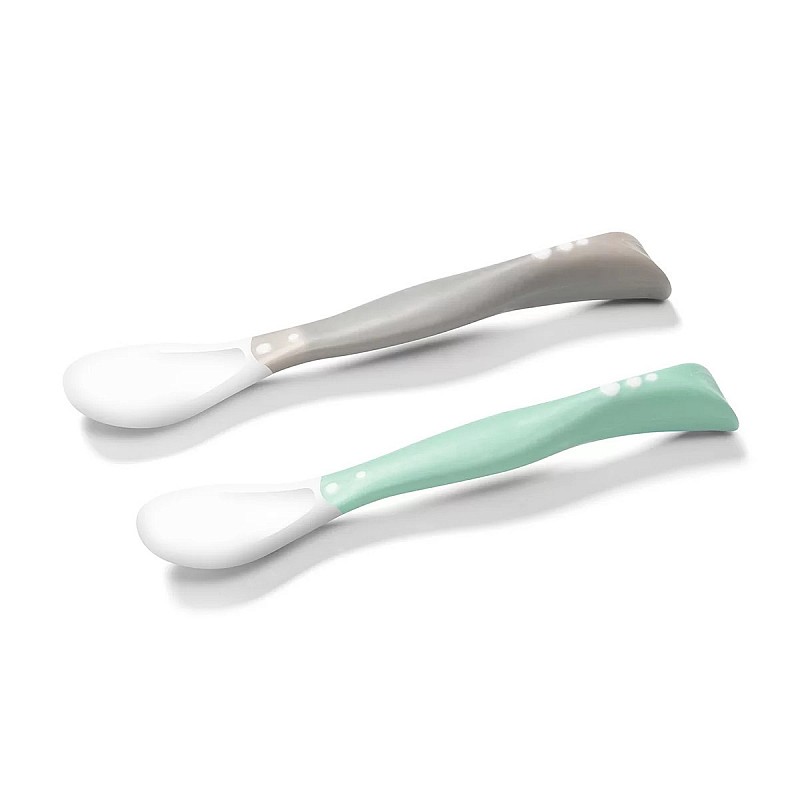 BABYONO Spoon with flexible handle 6m + 2 pcs. 1066/02 grey-mint SALE