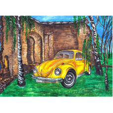 TSVETNOY Diamond painting 30x40cm Yellow Car Among the Birches, LE039e