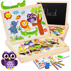 MPORT Educational magnetic and chalk board with animal puzzle MXA86