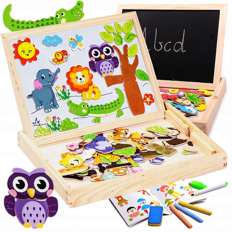 MPORT Educational magnetic and chalk board with animal puzzle MXA86