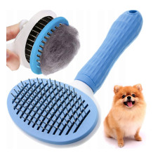 Self-cleaning cat, dog hair / fur brush, blue