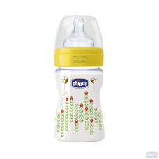 CHICCO WELLBEING plastmasas pudele ar silikona knupīti 0m+ 150ml dzeltens 20611.30