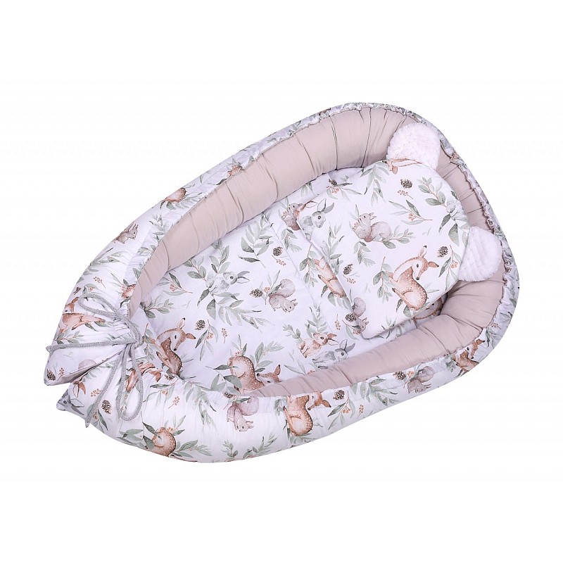 DUET BABY Newborn nest with mattress and pillow 659 Forest animals grey (606594)