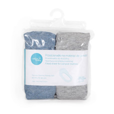 CEBABABY Fitted sheet for carrycot mattress 73-80x30-37cm, 2 pcs., Light grey + Blue, W-844-000-027