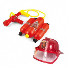 Firefighter set with helmet and fire extinguisher