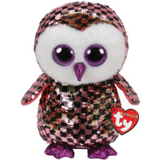 TY Flippables Toy CHECKS SEQUIN PINK BLACK OWL reg 24cm, TY36785